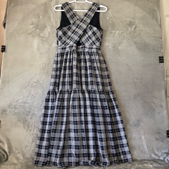 Club Monaco Cross Back Dress Size 4 Plaid V Neck Flowy Side Zip Special Occasion - Picture 8 of 15